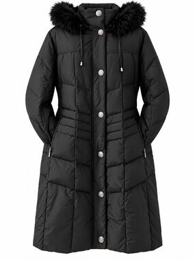 Nuage Black Long Down Puffer Coat Genuine Fox Fur Saga Furs L